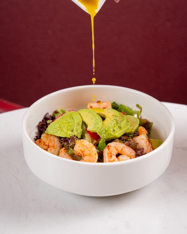 Fresh prawn avocado salad with citrus dressing at FiLLi Cafe Qatar